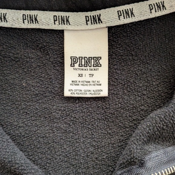 PINK Victoria's Secret Logo Quarter Zip Gray Sweatshirt Front Pocket Y2K Size XS - Picture 4 of 9